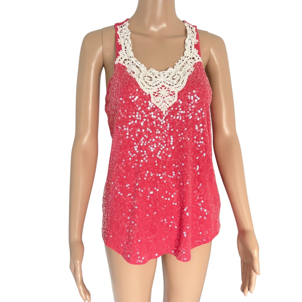 Express Y2K Pink Sequin Racerback Tank Top Small 2011 Indie Ibiza McBling Party